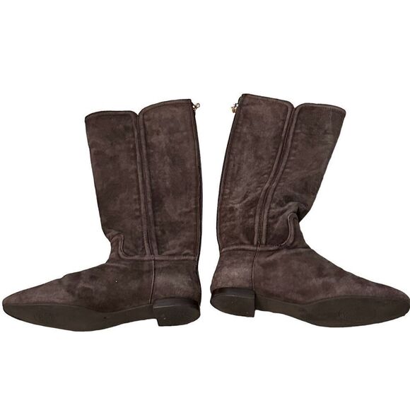 Tory Burch Irene chocolate brown suede with gold hardware design equestrian ridi - Picture 4 of 16